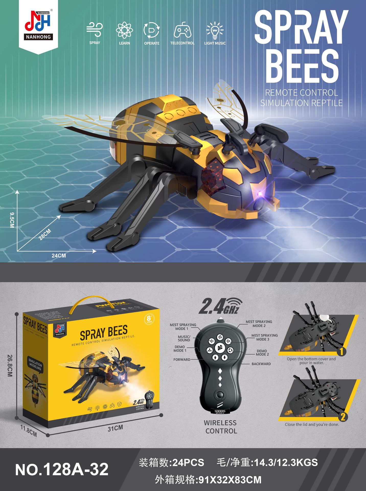 Juguete de insecto con control remoto y spray