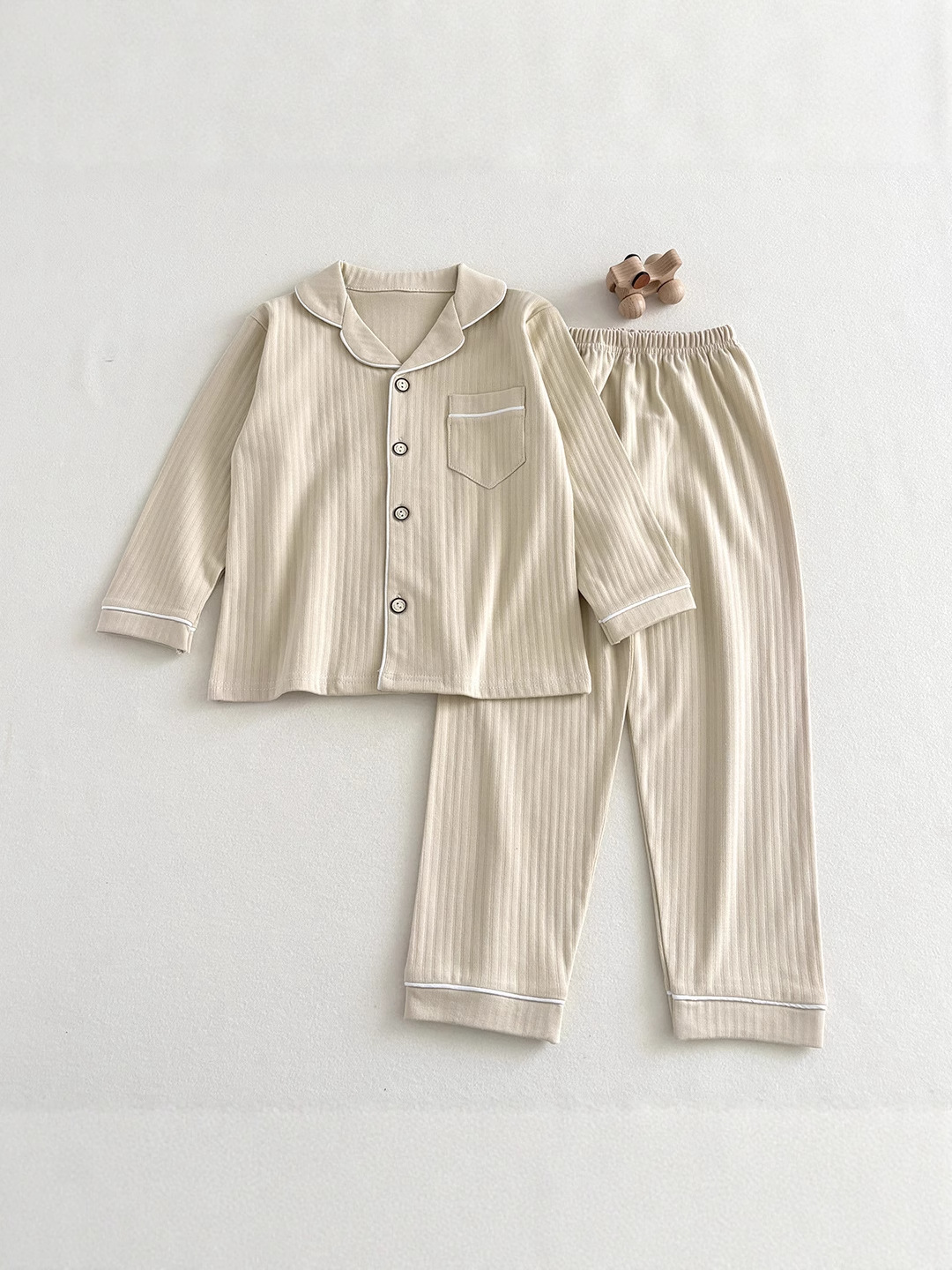 Pijamas de otoño y invierno para niños 40 algodón antibacteriano peinado cardigan de manga larga con collar conjunto de ropa de hogar para hombres y mujeres