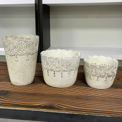多肉植物拼盘花盆田园清新水泥复古花盆蕾丝边居家园艺用品组合盆
