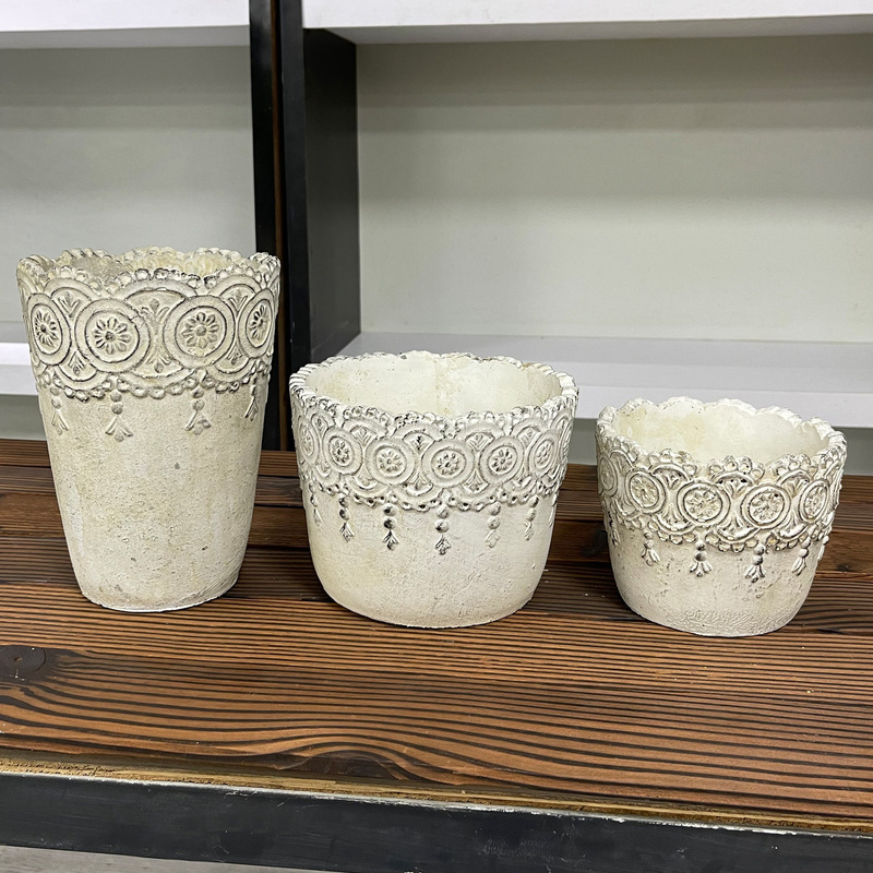 多肉植物拼盘花盆田园清新水泥复古花盆蕾丝边居家园艺用品组合盆|undefined