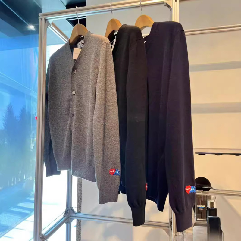 Chuanjiu 2023 Cdg Play Joint Monster Heart Wool Knitted Cardigan Knitwear for Men and Women Couples Knitwear