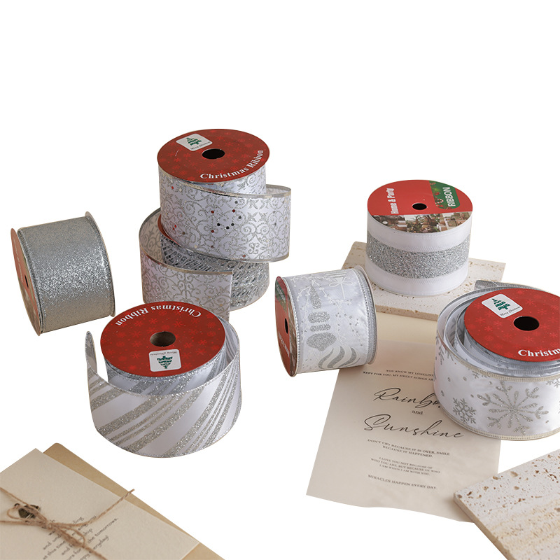 Transfronterizo nuevo estilo Navidad árbol de Navidad decoración cinta ins de malla plateada de alta calidad cinta de cinta diy lazo