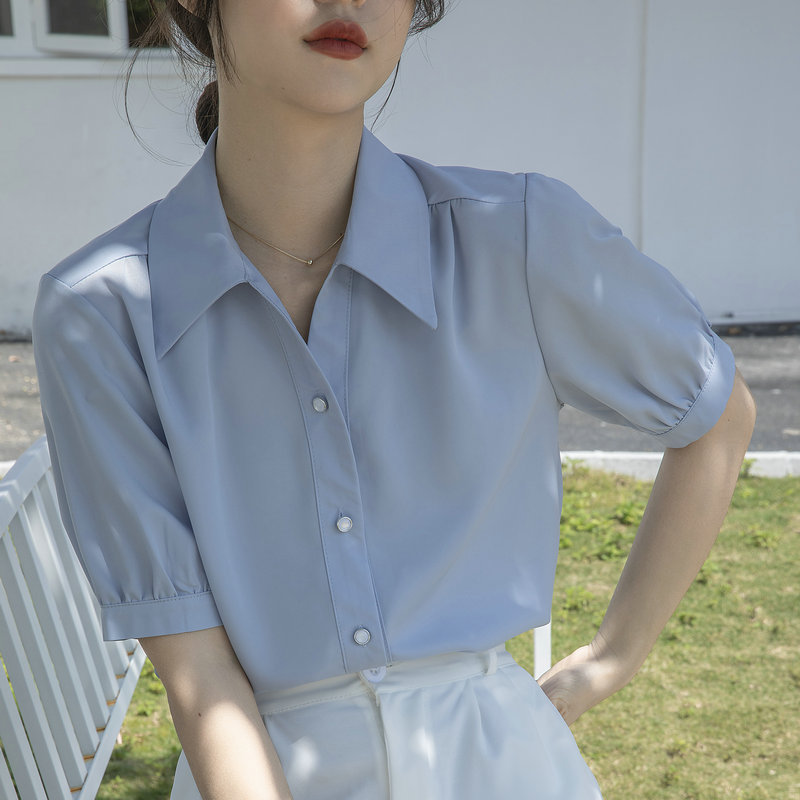 Chiffon Blouse for Women, New Summer 2024 French Style, Loose Fit, Slimming, Casual Short-Sleeve Shirt with Patchwork Design