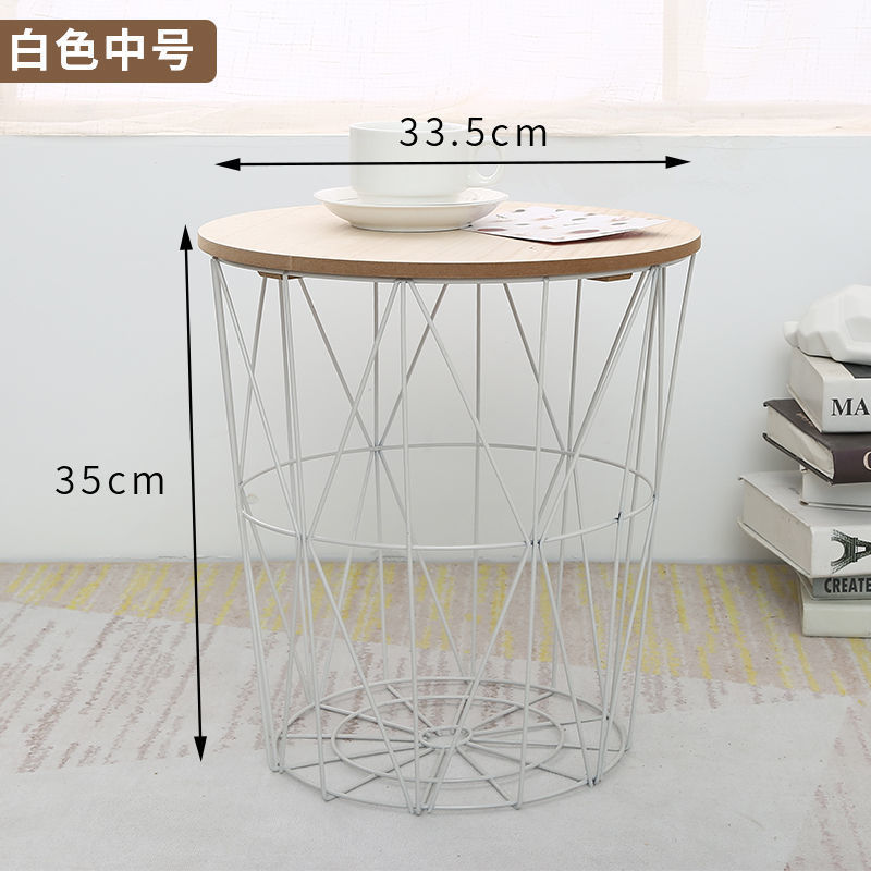 Nórdica mesa de cabecera de hierro forjado multifuncional simple mesa de té pequeño marco de almacenamiento de dormitorio ropa sucia brazo malla de hierro