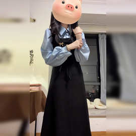 2026早春学院风长袖连衣裙子女初秋季新款教资面试韩系穿搭套装女
