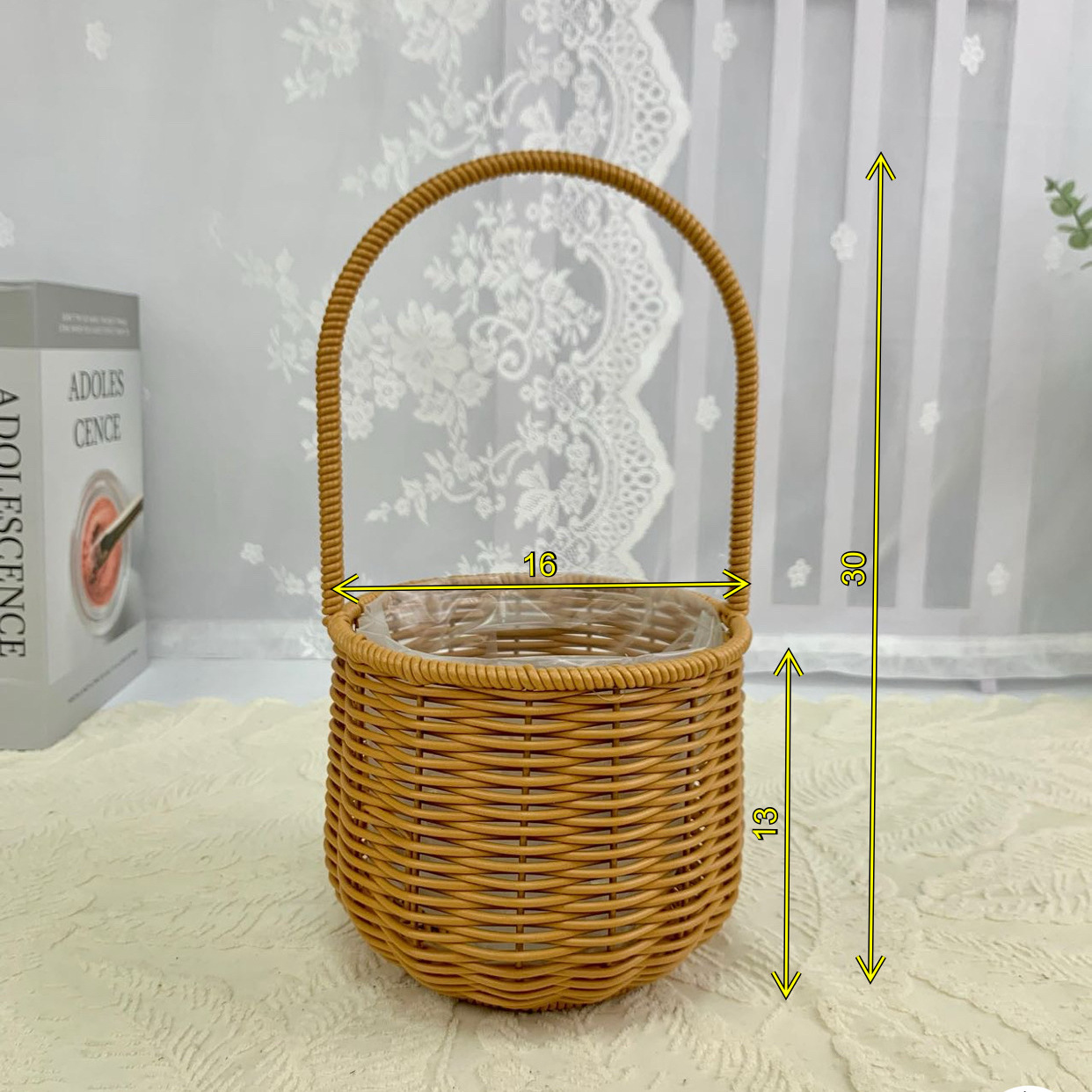 Arreglos florales portátiles de imitación de ratán, cestas de flores tejidas a mano, adornos de sala de estar, cestas de jardín, regalos a mano, cestas de flores