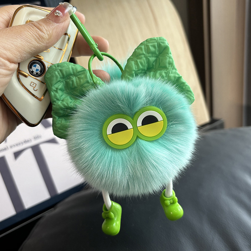Grandes ojos arco peluche bolsas lindas llaveras de automóviles colgantes de bola de carbón imitación zorro colgantes de bola de pelo