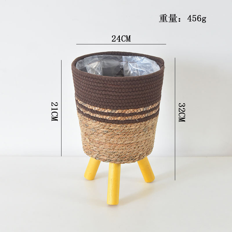 Decoración nórdica tipo piso estante de flores plantas de paja trenzadas cestas de flores de caña trenzadas maceta de loto verde balcón sala de estar estante de maceta