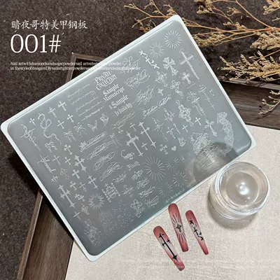 Nail art cross gothic letter dark retro nail art stamping plate Halloween material transfer template tool (Dırnaq bəzəkləri) - dark-night-gothic-nail-art-plate-01