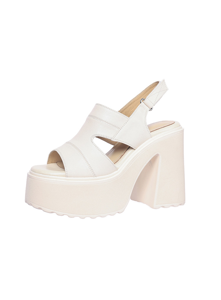 Sandal hở mũi nữ đế siêu dày 12cm quai ngang phong cách La Mã, khóa dán, gót vuông — màu đen, màu trắng ngà chi tiết 20