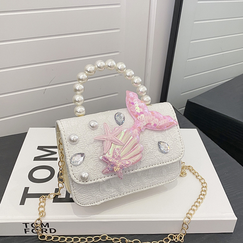 Nuevo tipo de bolso para niños, moda perla portátil, bolso de hombro de la princesa Aisha, estilo extranjero, bolso de hombro para niñas lindas