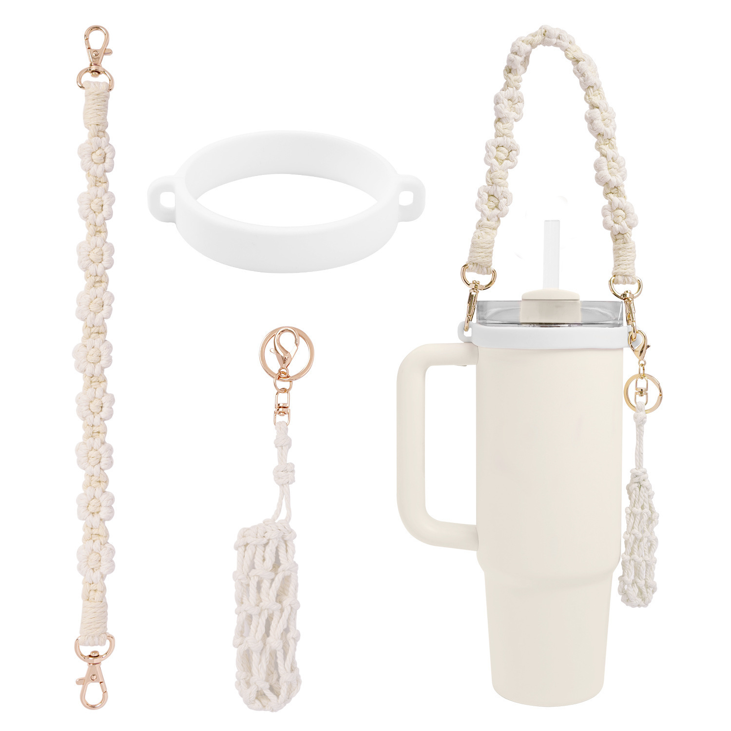 Amazon stanley pequeña margarita flor taza de agua cordón de grado alimenticio anillo de silicona cinturón de taza de agua portátil