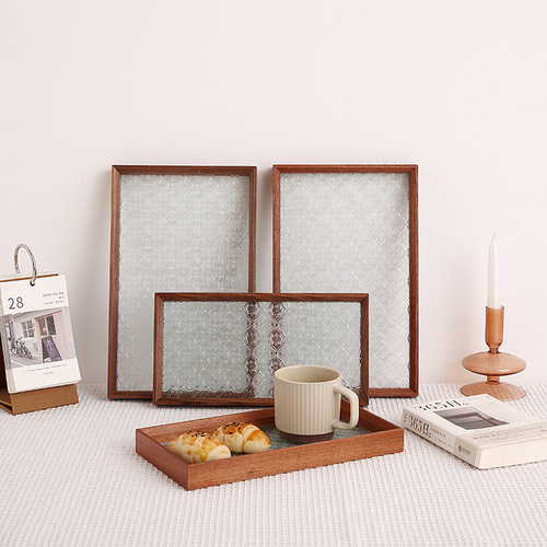 Walnut wood honeysuckle glass tray for home living room cup storage tray creative glass fruit and dessert plate