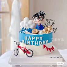 烘焙蛋糕装饰名侦探柯南摆件动漫情景玩偶公仔生日甜品自行车装扮