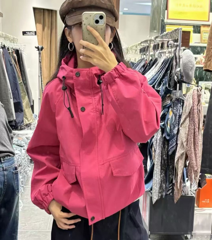 韩版夹棉冲锋衣女冬季2025新款小个子时尚连帽抽绳显瘦风衣棉外套|undefined