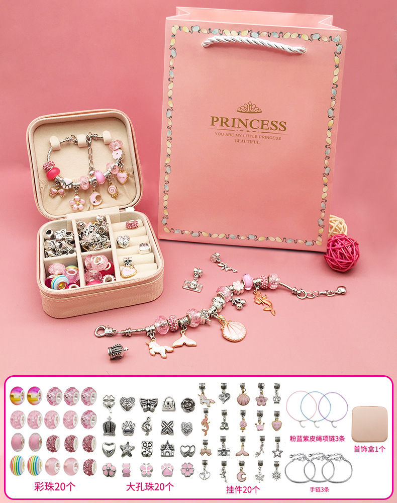 Pulseras de bricolaje al por mayor, éxito de ventas en Amazon, juego de 3 pulseras creativas para niños, caja de regalo, bolso, joyería, pulsera de regalo para mujer