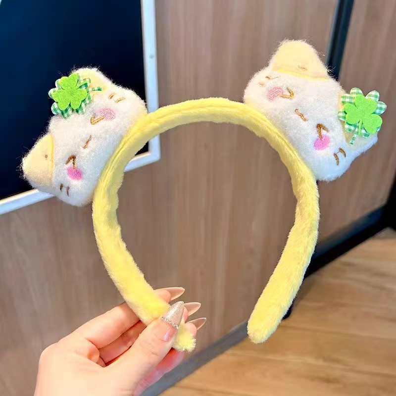 Otoño y invierno lindos estereoscópicos de peluche bandeja de cabello de dibujos animados orejas de gato orejas de conejo lavar la cara bandeja de cabello rojo al por mayor accesorios para el cabello