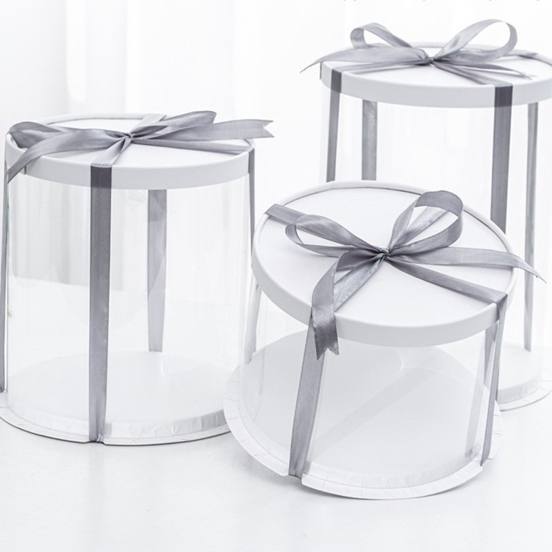 La celebridad de Internet DIY fluido oso caja de embalaje transparente redondo blanco 53cm multi-tamaño redondo caja de la torta de cumpleaños