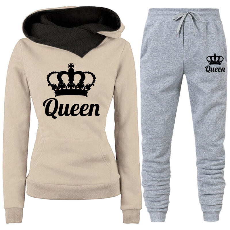 Zweiteiliger Trainingsanzug mit QUEEN-Print für Damen (Frühling/Herbst): Sweatshirt und Jogginghose_voghion.com