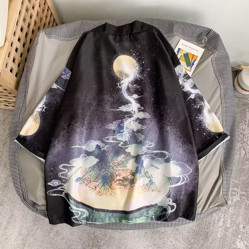 Summer Tang Suit Hanfu Jacket for Men, Ethereal Taoist Robe, Ancient Style Summer Sun Protection Clothing, Chinese Style Men's Thin Cardigan, Trendy