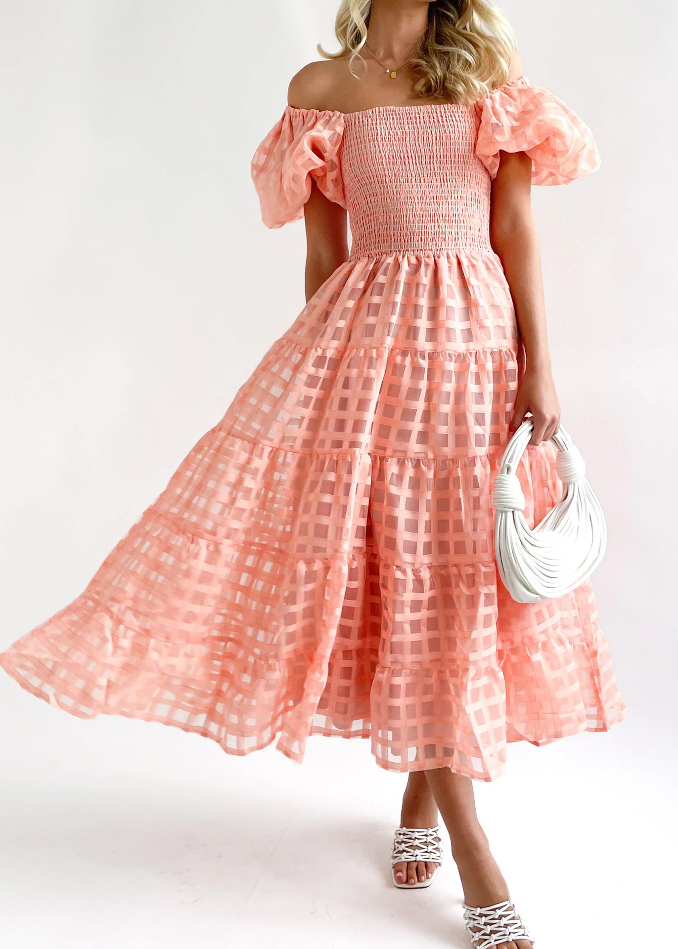 Women'S Gender Elegant, Vacation Style Wholesale Women'S Elegant Vacation Solid Color Banquet Daily Tea Party Boat Neck Short Sleeve Lantern Skirt