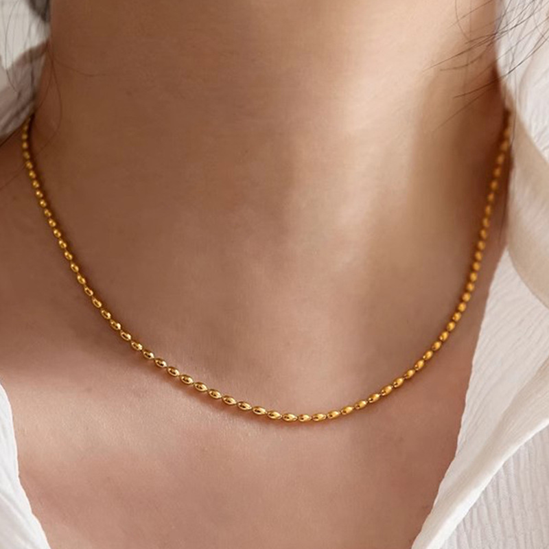 Stainless Steel Rice Bead Necklace Bean Chain Women's Choker Titanium Steel Niche Clavicle Chain Bare Chain Stacking Accessories