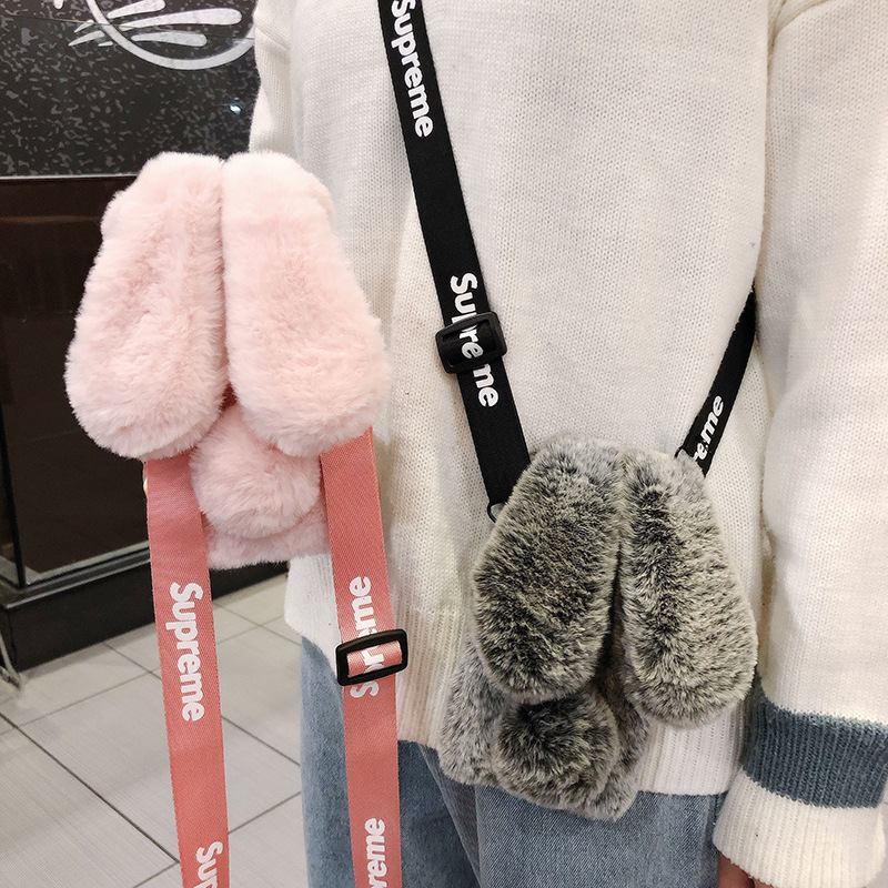 Suitable for Apple 17 Phone Case iPhone 13/12 Crossbody 7/8Plus Soft Case 14 Autumn and Winter Plush Rabbit Ears 15