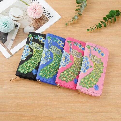 Ladies Single Strap Handbag with Ethnic Style, Embroidered Peacock Design, Multi-Card Slot Wallet, Tourist Souvenir