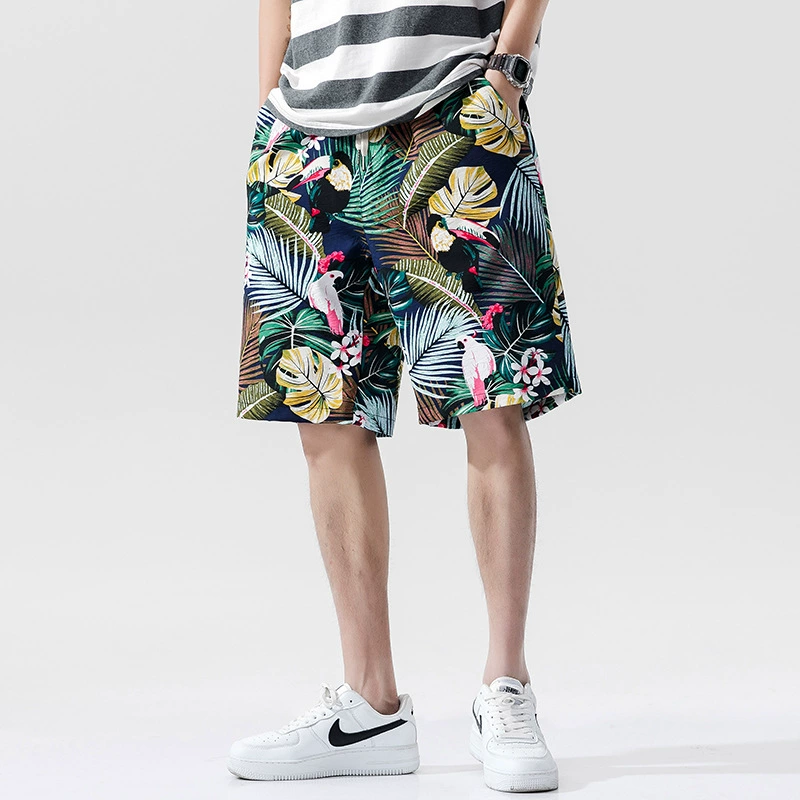 2023 летние японские мужские свободные шорты с принтом больших размеров, модные повседневные Прямые брюки на Гавайях, пляж, мужские брюки