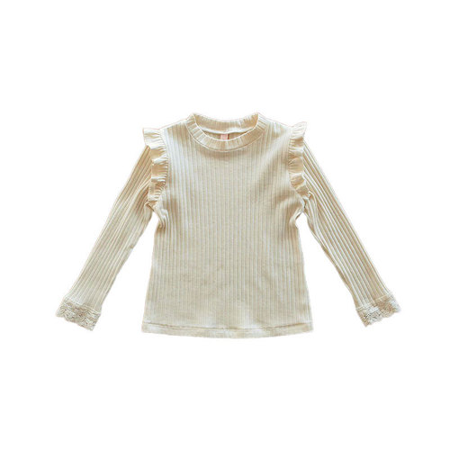 2024 Spring Girls T-Shirt Strawberry Shan Korean Version Children's Girls Flip Lace Sleeve T-Shirt