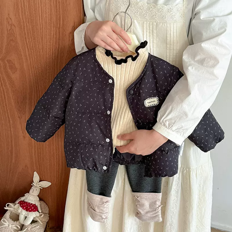 婴幼儿加厚羽绒内胆女宝碎花短款羽绒服女童秋冬款白鸭绒外套 a类