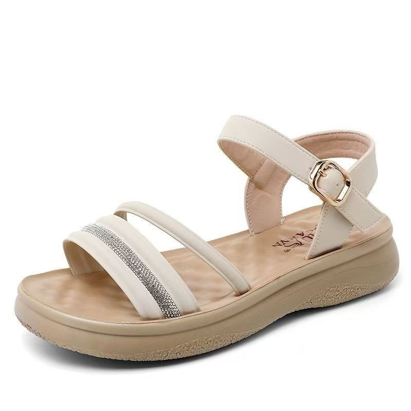 2026 primavera nuevas sandalias de suela gruesa con falda de perla hebilla de sandalias romanas