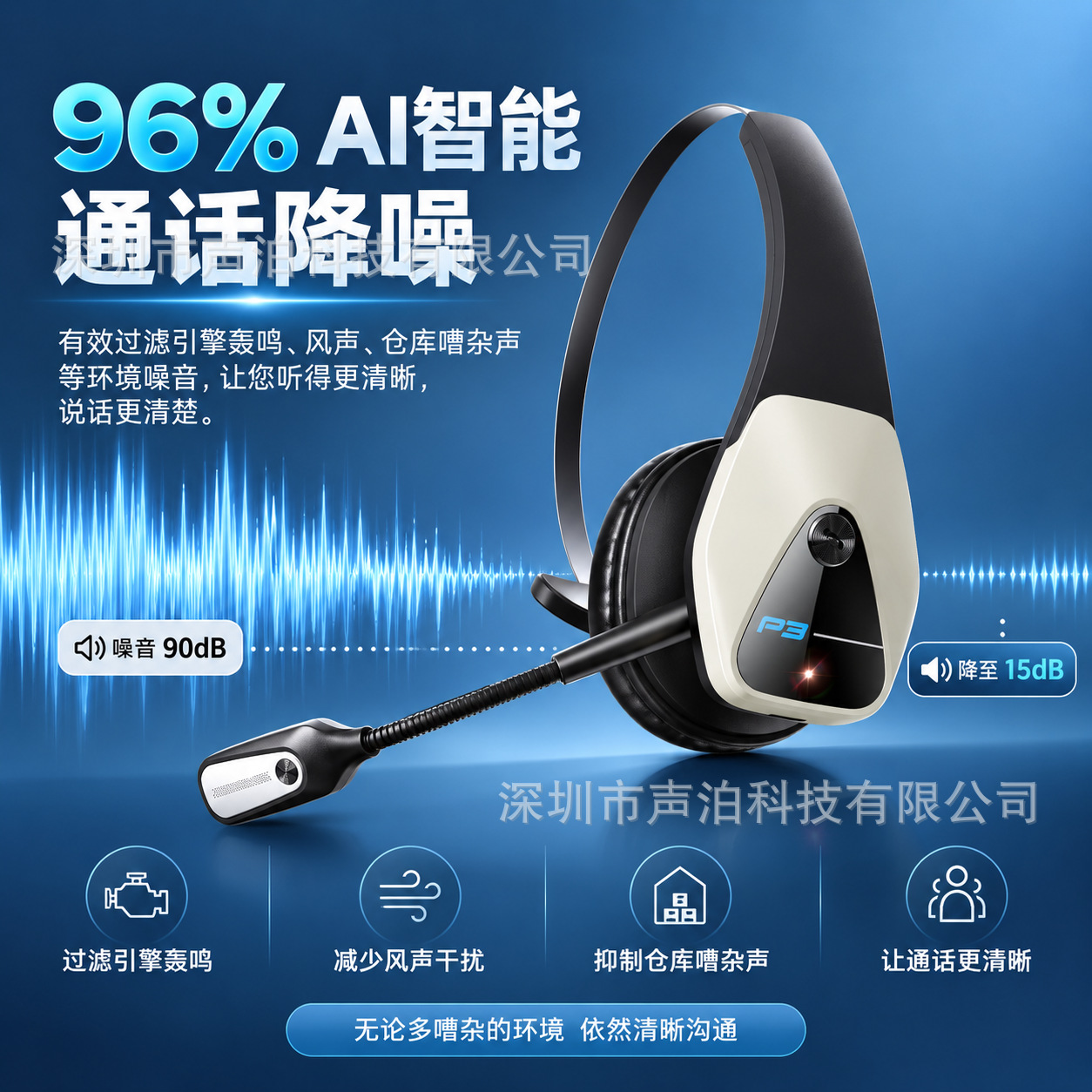 Cross-border Hot-selling Bluetooth Headset Noise-cancelling Wireless Headphones for Truck Drivers Calls Mono Headband Bluetooth 6.0