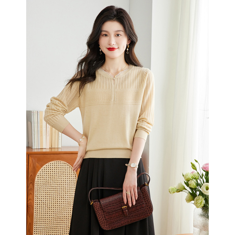 2024优雅新款宽松遮肉洋气上衣显瘦打底衫小衫早春薄款针织T恤女
