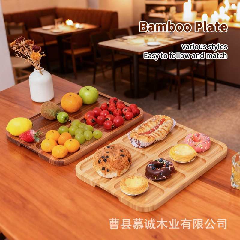 Cross-Border Cooked Food Pastry Plate Vegetable Fruit Candy Cheese Tray Camping Bamboo Tray with Acrylic Lid