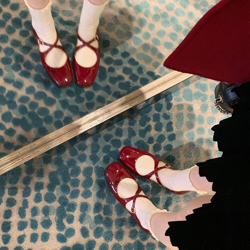 N2-1 Cross Band Mary Jane Shoes, Square Toe, Low-Profile Strap, Flat Mary Jane Single Shoes for Women, Wedding Shoes, Flat Wedding Shoes