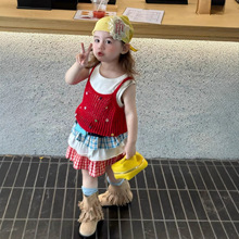 2026夏季新款童装 韩版童装女童套装波西米亚吊带衫拼色蛋糕裙