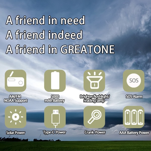 5000mAh aventura al aire libre camping multifuncional Luz de camping manivela energía solar carga tesoro radio