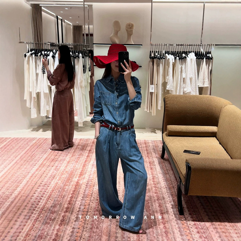 Tomorrowann Ramie Denim Sun Protection Long-Sleeved Shirt Wide-Leg Pants Casual Suit 12933&12935 Tomorrowann Ramie Denim Sun Protection Long-Sleeved Shirt Wide-Leg Pants Casual Suit 12933&12935