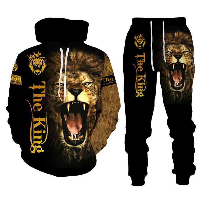 Lion King autumn and winter 3D printing men's hooded sweater suit men's sportswear sportswear long sleeve men's suit Lion King autumn and winter 3D printing men's hooded sweater suit men's sportswear sportswear long sleeve men's suit