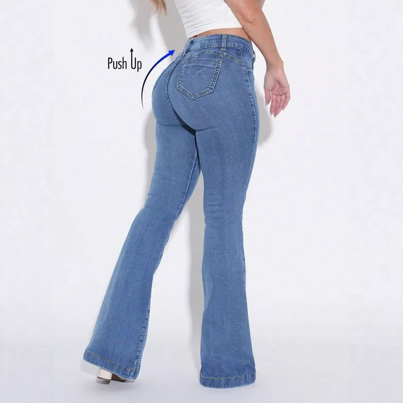 Temu Tk European and American Cross-Border Amazon Women's Fashion Jeans Slim Fit Butt-Enhancing Versatile Stretchy Flared Pants
