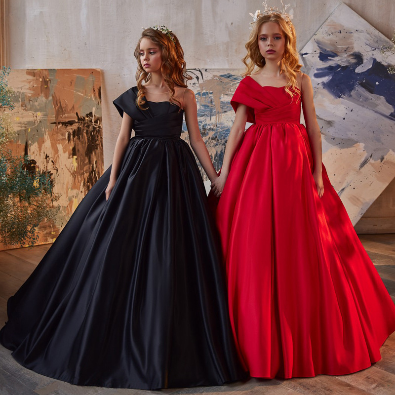 Children's Princess Dress Floor Length Girls' Tutu Skirt Flower Girl Wedding Gown Evening Gown New Summer Performance Costume For Kids_voghion.com