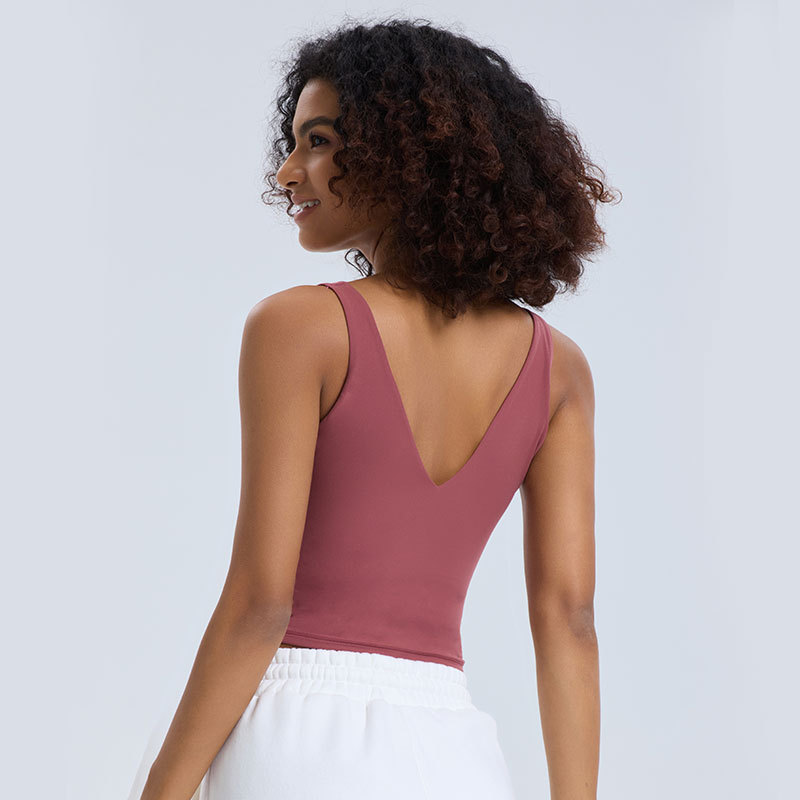 Nuevo cross-border sin mangas V-collar chaleco de yoga nube blusa elástica simple blusa apretada y transpirable