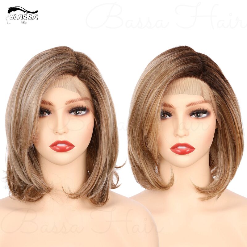 9.5 inch size part lace front loose straight bob wig