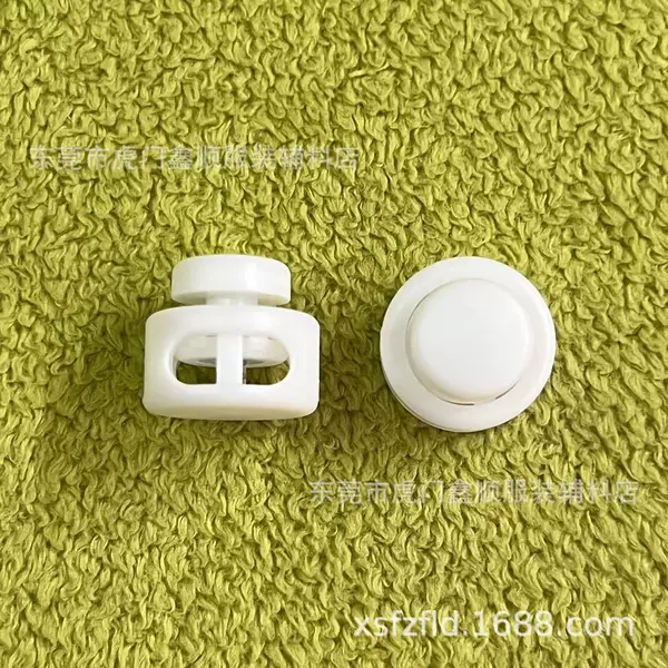 Spot 1.5cm high quality white plastic double hole spring buckle round plastic elastic rope adjustment rope buckle shrink buckle