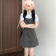 Improved model, please look at the real object before placing an order. Summer new sweet academic style Korean short sleeve waist slimming wave point