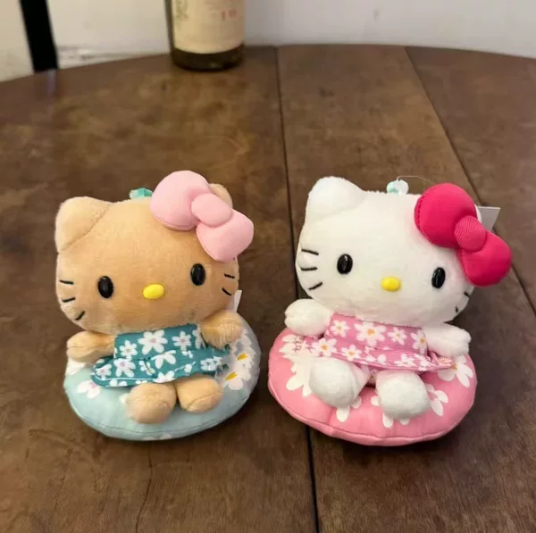 New Hawaiian Black Leather Swimming Ring Hellokitty Plush Doll Pendant Cartoon Kt Cat Doll School Bag Pendant