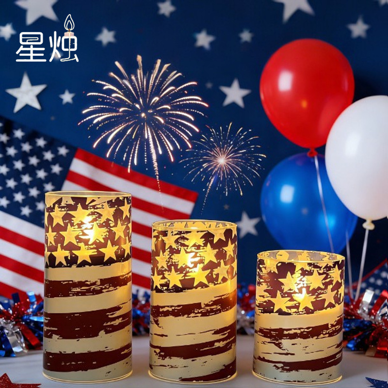 Independence Day Retro Stars and Stripes Led Electronic Candle Lights 3-Piece Set Without Open Flame, Safe Holiday Home Atmosphere Lights Independence Day Retro Stars and Stripes Led Electronic Candle Lights 3-Piece Set Without Open Flame, Safe Holiday Home Atmosphere Lights