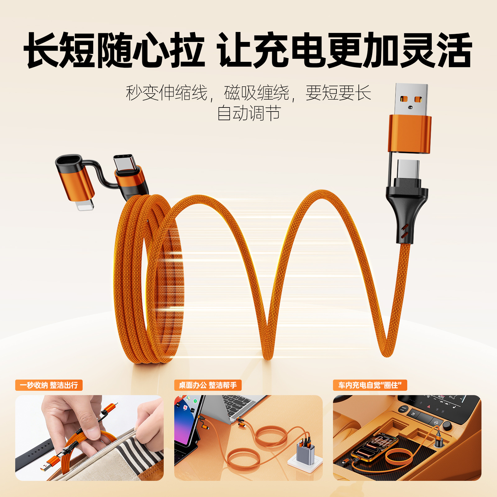 240W 나일론 마그네틱 4in1 고속충전 케이블 USB C타입 아이폰 화웨이 호환 1m