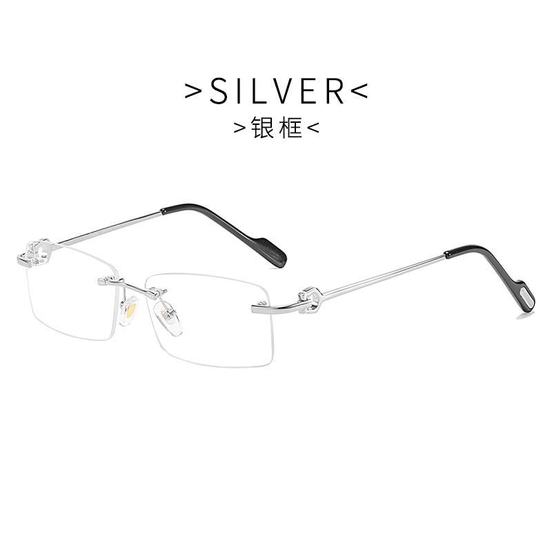 Cartier Rimless Rectangle-Frame Metal Eyeglasses Silver Clear (CT0046O-002)